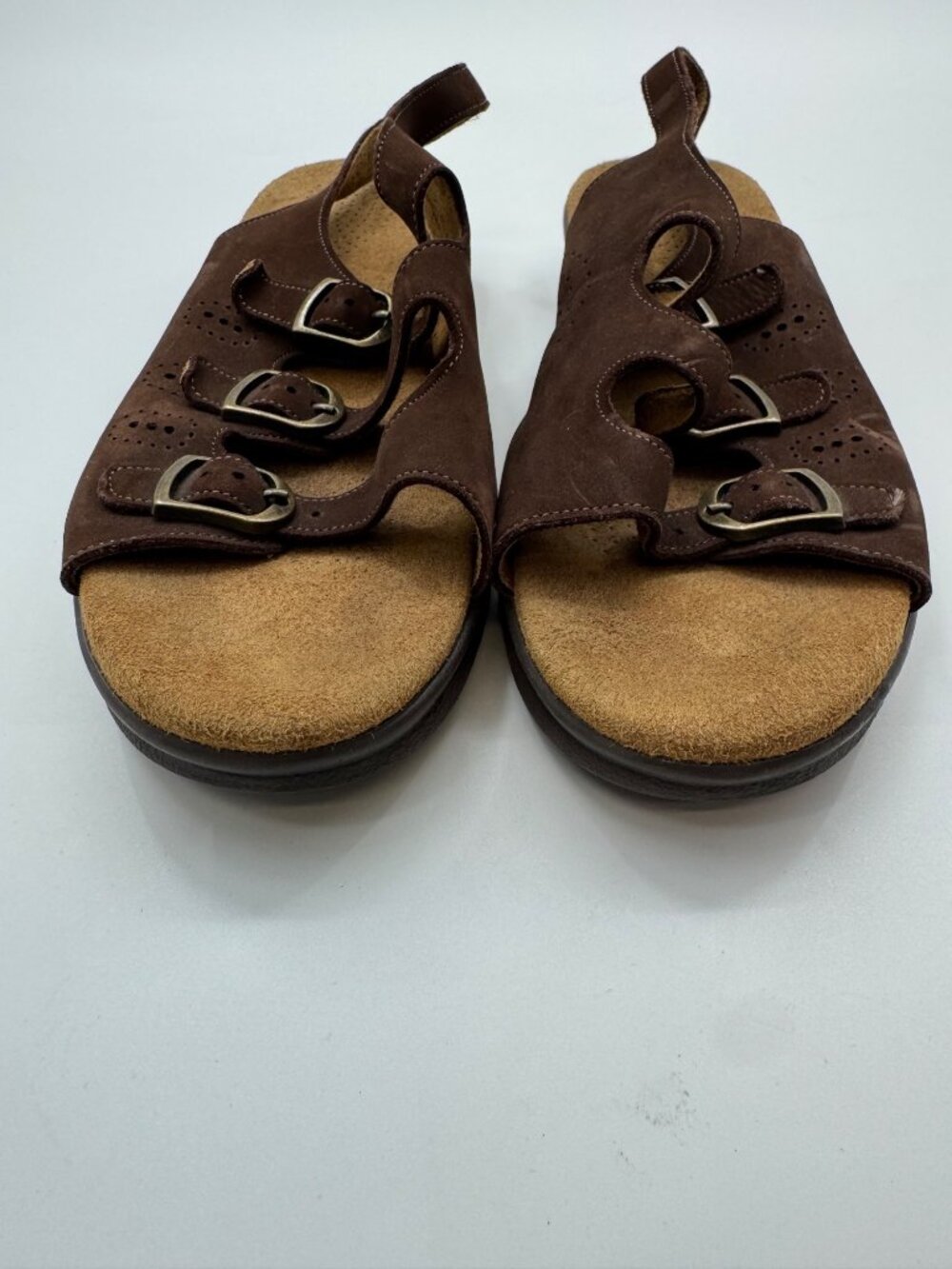 SAS Brown Leather Comfort Adjustable Strappy Sandals Womens Size 8.5 Walking - Picture 3 of 13